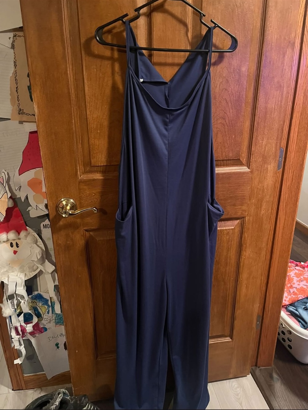Navy Wide-Leg Women's Jumpsuit with Pockets